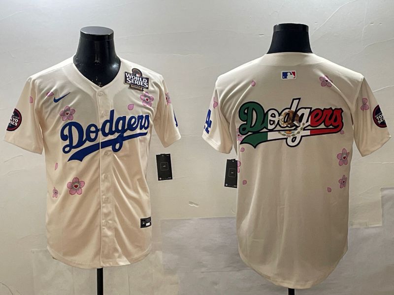Men Los Angeles Dodgers Blank Cream Sakura Edition 2025 Nike MLB Jersey style 9->los angeles dodgers->MLB Jersey
